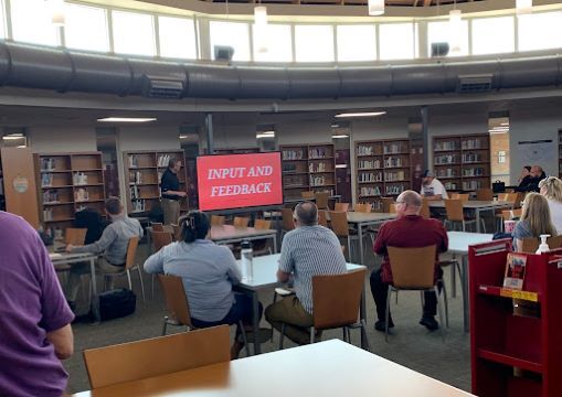 Superintendent Mark Palmer gives a presentation to public on the upcoming proposed bond project.