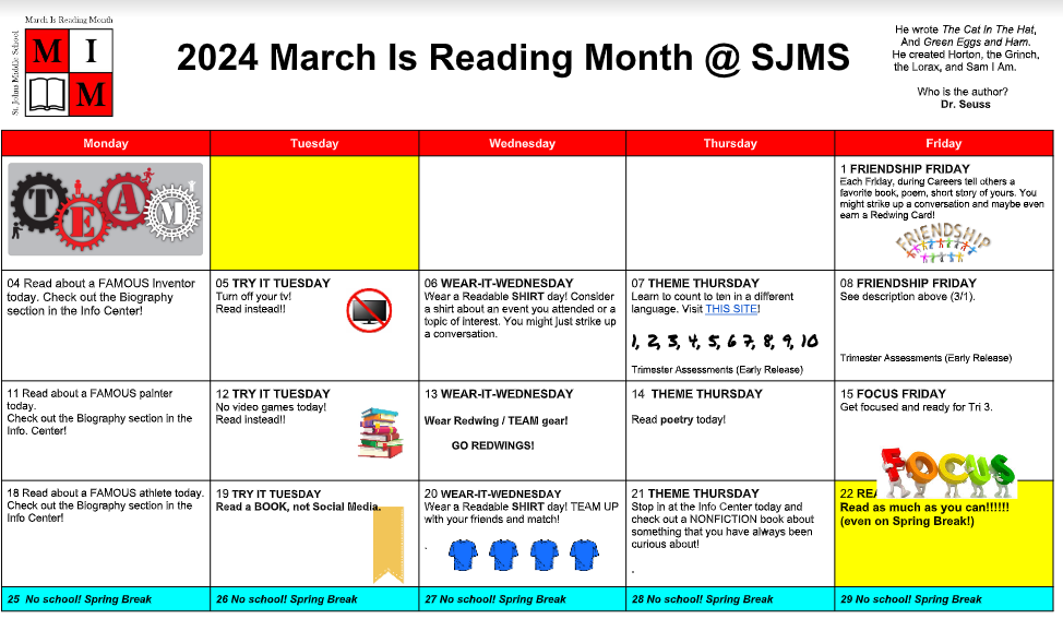 March Is Reading Month event calendar 